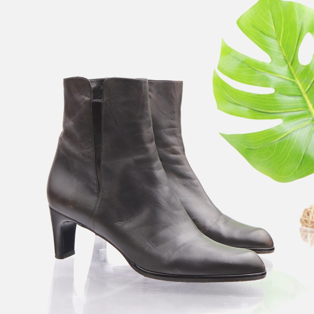 Stuart Weitzman Y2K Boots Womens Size 9 Brown Leather Zip Mid Heel Ankle Booties